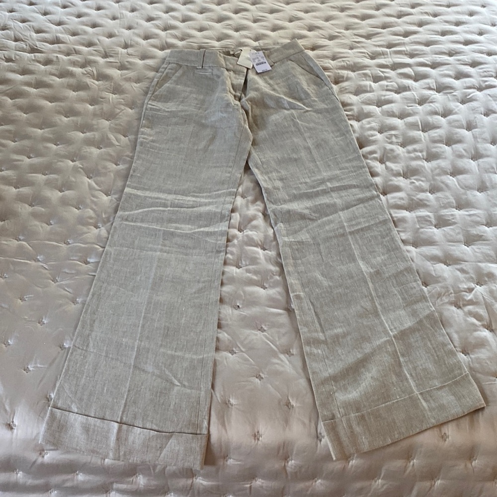 J. Crew Light Beige Linen Blend Wide-Leg Trousers